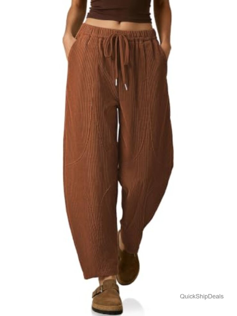 Womens Corduroy Harem Pants High Rise Drawstring Loose Fit Tapered Ankle